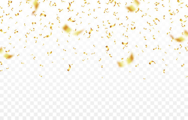 Vector golden confetti falling from above on an isolated transparent background. Suitable for Christmas or holiday scenes. Confetti PNG.