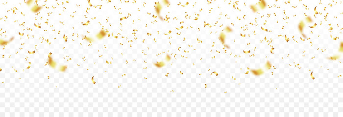 Vector golden confetti falling from above on an isolated transparent background. Suitable for Christmas or holiday scenes. Confetti PNG.