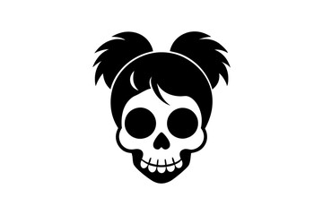 Flat isolated messy bun skull. Halloween skull illustration vector.
