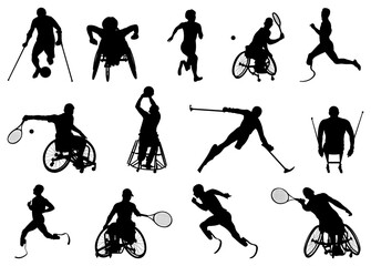 Sports.Set of silhouettes of disabled athletes of different sports.Vector illustration.