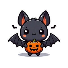 A cute flat-style illustration of a Halloween bat with a playful, cartoonish design. Ideal for Halloween decorations, kid-friendly content, and festive, fun designs. Simple and charming. 