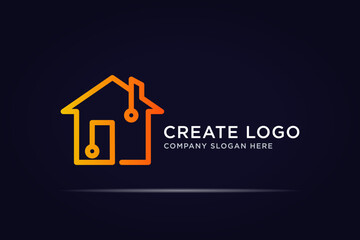 simple house technology logo design use outline concept
