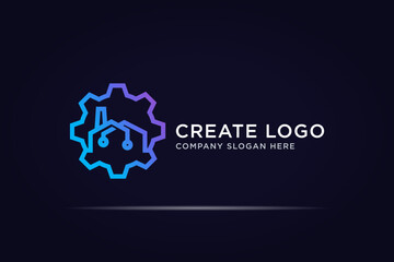 building house gear technology logo design use line concept