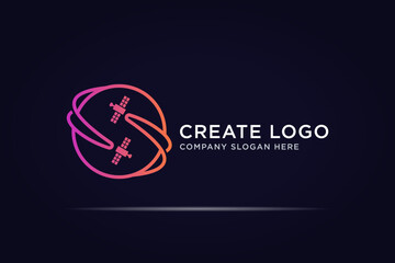 simple satellite world logo design with circular line