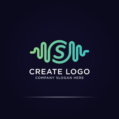 digital pulse letter s logo design use line concept