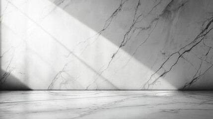 Clean, modern marble wall with dramatic shadows, evoking a sense of architecture and sophistication, perfect for interior design backgrounds or architectural presentations.