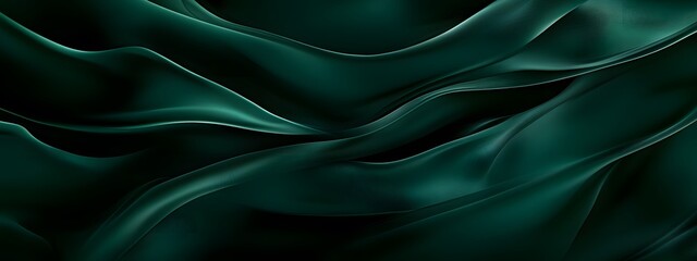 Fototapeta premium Abstract background with dark green waves, flowing lines, dark black and emerald