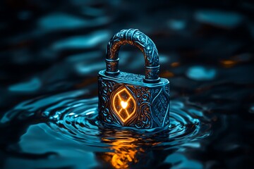 A magical padlock glowing with enchanted energy, guarding messages in a fantasy-inspired anonymous communication system