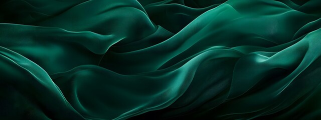 Fototapeta premium Abstract background with dark green waves, flowing lines, dark black and emerald