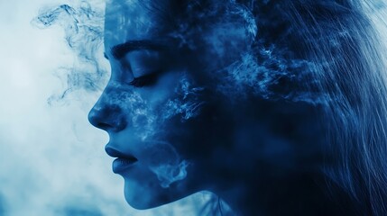 Artistic double exposure of a woman and lush natural landscapes combined image