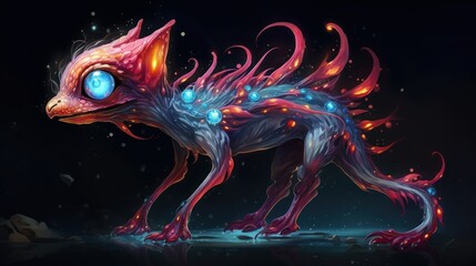 Colorful Cosmic Creatures on Black Background. Alien Beings. Fantasy Concept Art