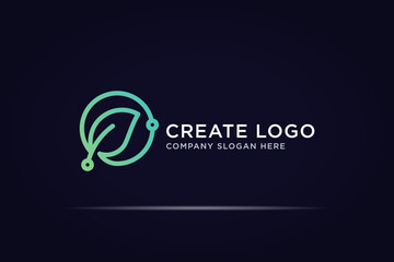 circle leaf technology logo use single line concept