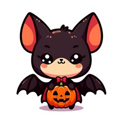 A cute flat-style illustration of a Halloween bat with a playful, cartoonish design. Ideal for Halloween decorations, kid-friendly content, and festive, fun designs. Simple and charming. 