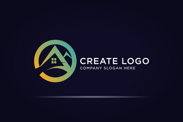 abstract circle mountain house logo concept