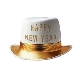 White with gold Happy New Year party hat isolated cutout on transparent
