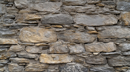 Obraz premium Close-up of a vintage stone wall with rugged grey stones, showcasing the natural beauty of aged and weathered materials, ideal for use in construction, history, or restoration designs.