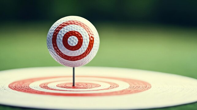 Golf ball landing on a target, perfect bullseye, representing the ultimate precision