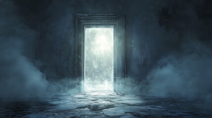 Mysterious Doorway with Fog and Light