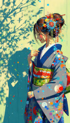 着物の女性 イラスト