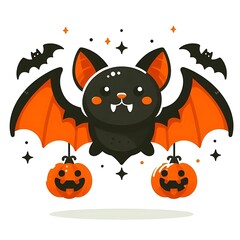 Fototapeta premium A flat-style illustration of a spooky Halloween bat with simple shapes. Perfect for Halloween decorations, spooky designs, and themed content. Clean and minimalist on a white background. 