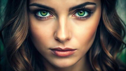 Fototapeta premium Close-up woman with green eyes portrait, girl close-up portrait.