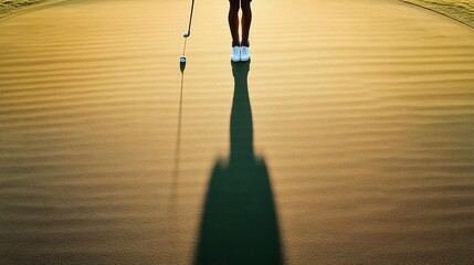 Golfer s shadow stretching across a putting green, capturing the subtleties of precision