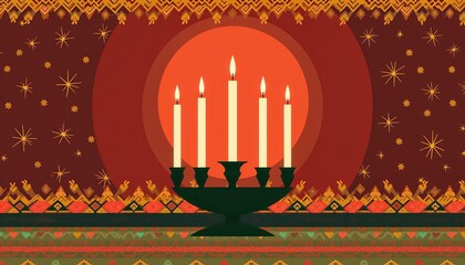Festive Candelabra with Lit Candles in Warm Colors Representing Holiday Celebration Against Decorative Background

