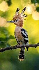 Colorful hoopoe bird sitting gracefully on a branch showcasing its stunning plumage