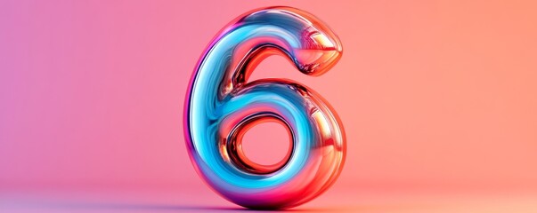 Colorful glossy number six on gradient background