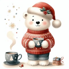 Christmas New Year's composition. Santa Claus. Christmas tree, Christmas, holiday merry, winter, celebration, santa greeting, gift, snow, tree, winter, celebration, tree,watercolor illustration