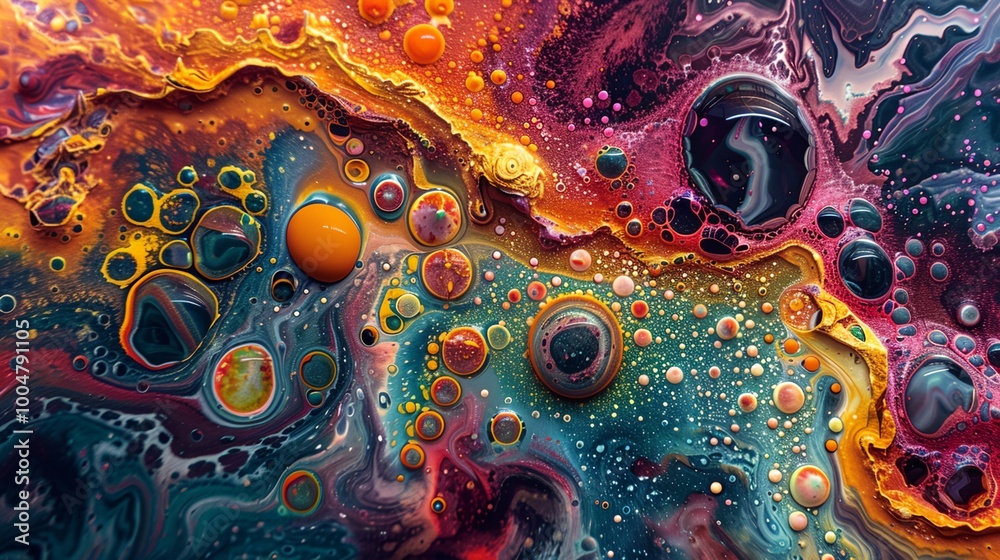 Canvas Prints a colorful painting with lots of bubbles and water droplets on it's surface