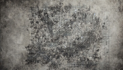 Obraz premium Worn Concrete Surface with Abstract Markings and Rough Patches. Industrial Texture with Visible Imperfections and Depth for Gritty Background Use. AI-generated