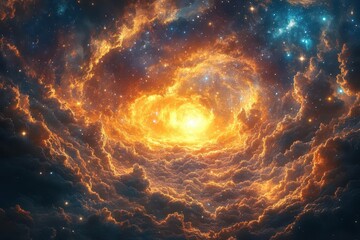 creation scene depicting genesis with a cosmic view of heaven and earth swirling galaxies and celestial bodies infused with a sense of wonder and divine creation