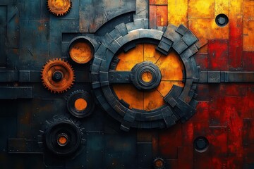 Fototapeta premium creative illustration blending technological gears in a unique design symbolizing innovation and progress the vibrant colors and intricate details create an engaging modern aesthetic