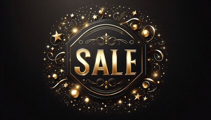 Elegant black shop sale banner with gold lettering