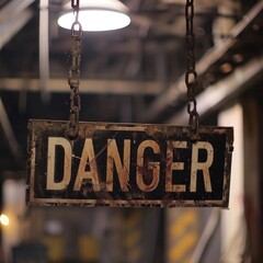 The inscription "DANGER" on a signboard. AI generative.