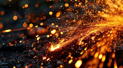 Bright sparks from hot coals or lava. AI generative.