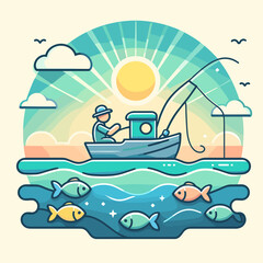 Fishing Flat Vector Illustration Design