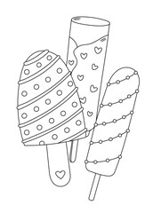 Coloring Page For Adults And Children Features An Assortment Of Ice Cream On A Stick, Providing A Stress-Relieving Coloring Book Experience