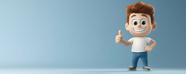 Naklejka premium Happy 3D Cartoon Boy Character Giving Thumbs Up