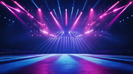 A futuristic concert venue, no audience, lights flashing, with room for copy or text