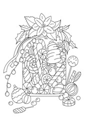 Adult And Children'S Coloring Page - Christmas Candy Jar Stress Relief Coloring Book