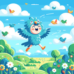 Flying Like a Bird Flat Vector Illustration Design