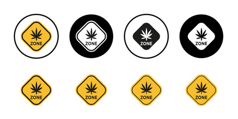 Cannabis zone traffic sign Collection of flat thin outline vector