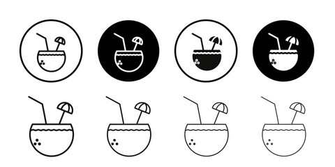Coconut drink icon Collection of flat thin outline vector