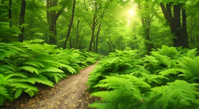 Green fern leaves in the forest Polypodiopsida close up World environment day 4k animation
