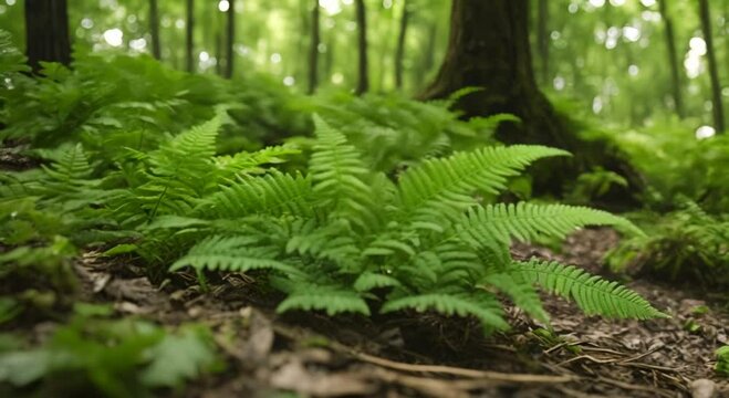 Green fern leaves in the forest Polypodiopsida close up World environment day 4k animation