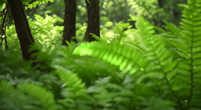Green fern leaves in the forest Polypodiopsida close up World environment day 4k animation