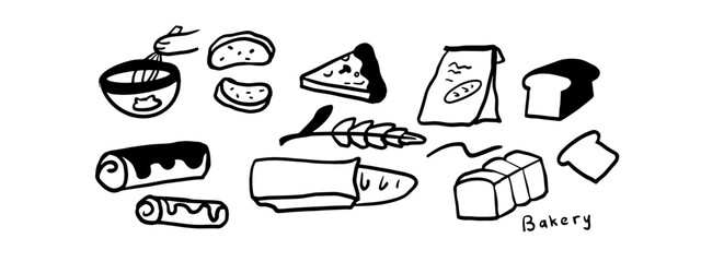 Minimalist Bread Doodle Set | Two Color Black & White Vector Illustration