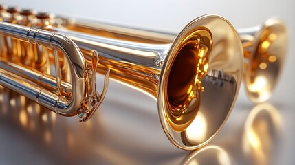 Fototapeta na wymiar Gold Trumpet Instrument Photography Featuring Detailed Mouthpiece Design
